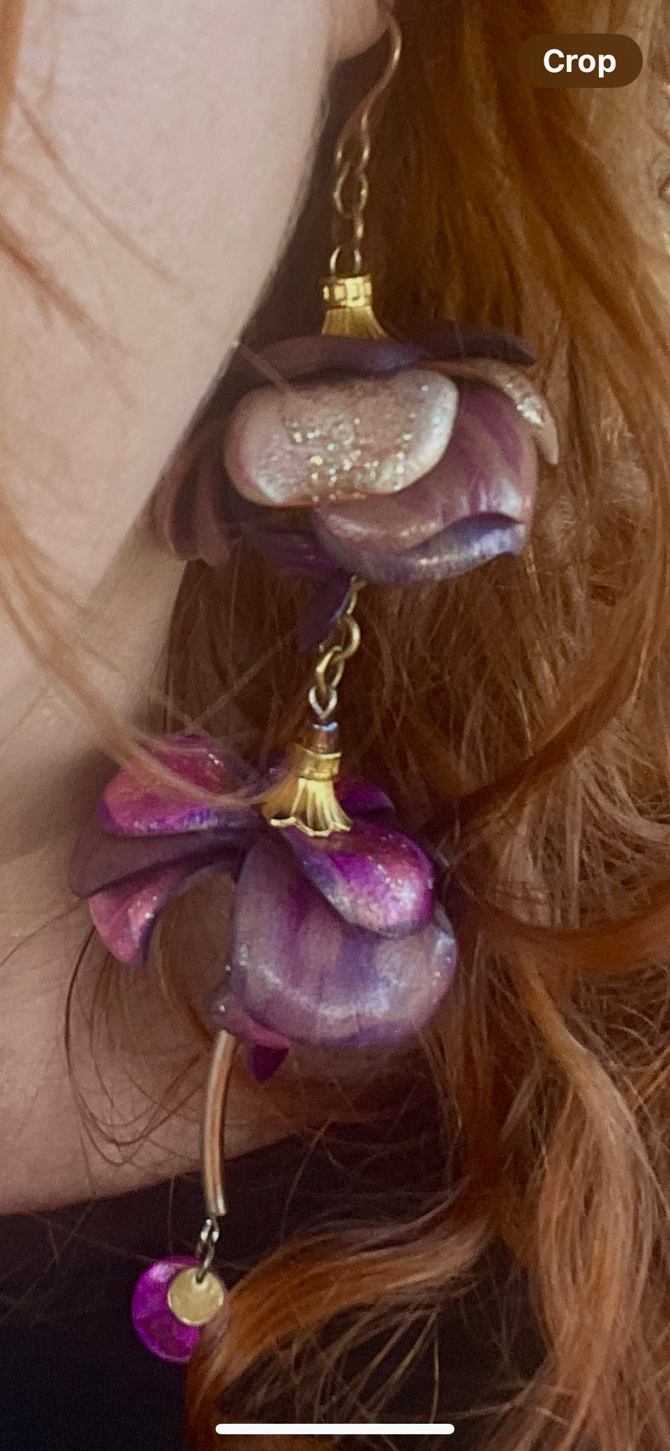 Pink Purple Hand-Painted Leather Flowers Earrings