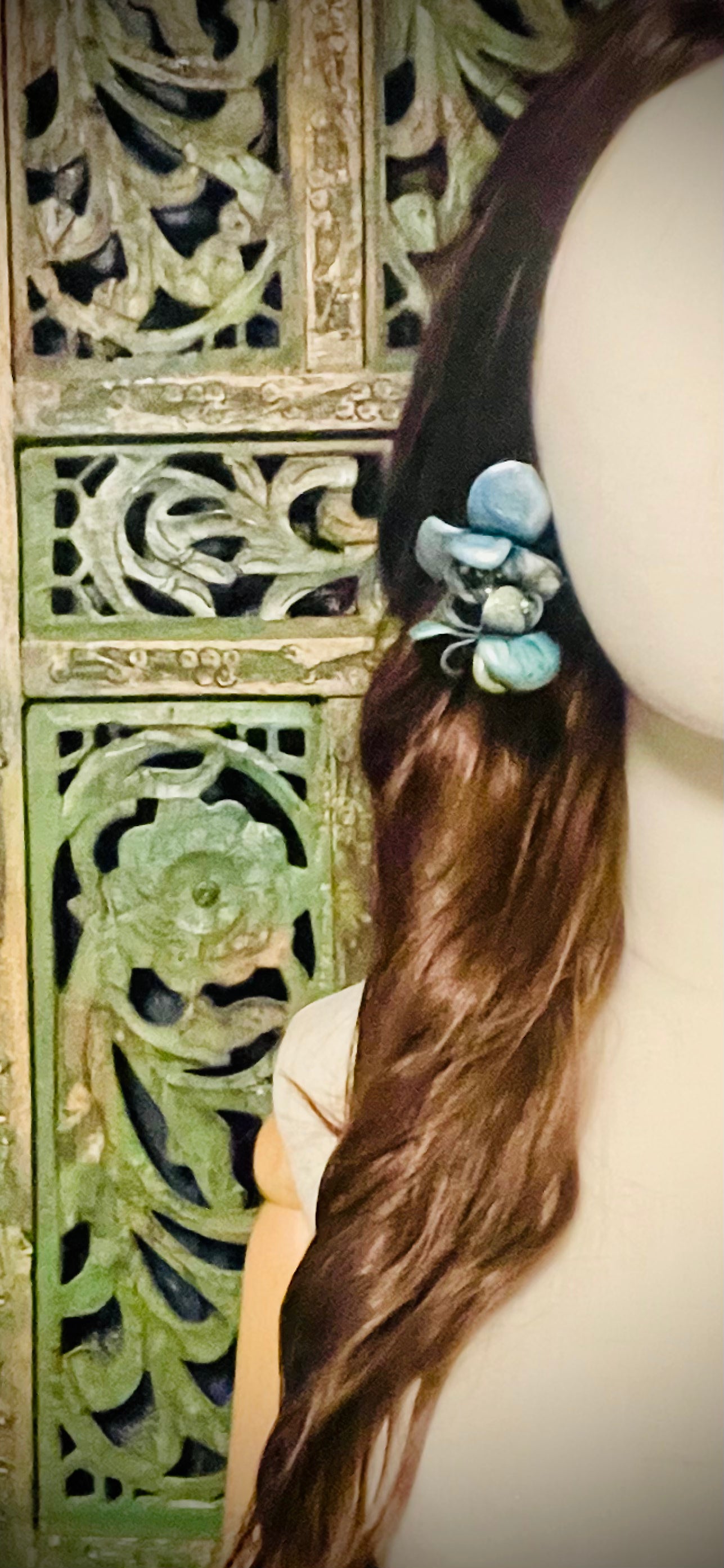 Blue Leather Flowers/ Hand Painted
