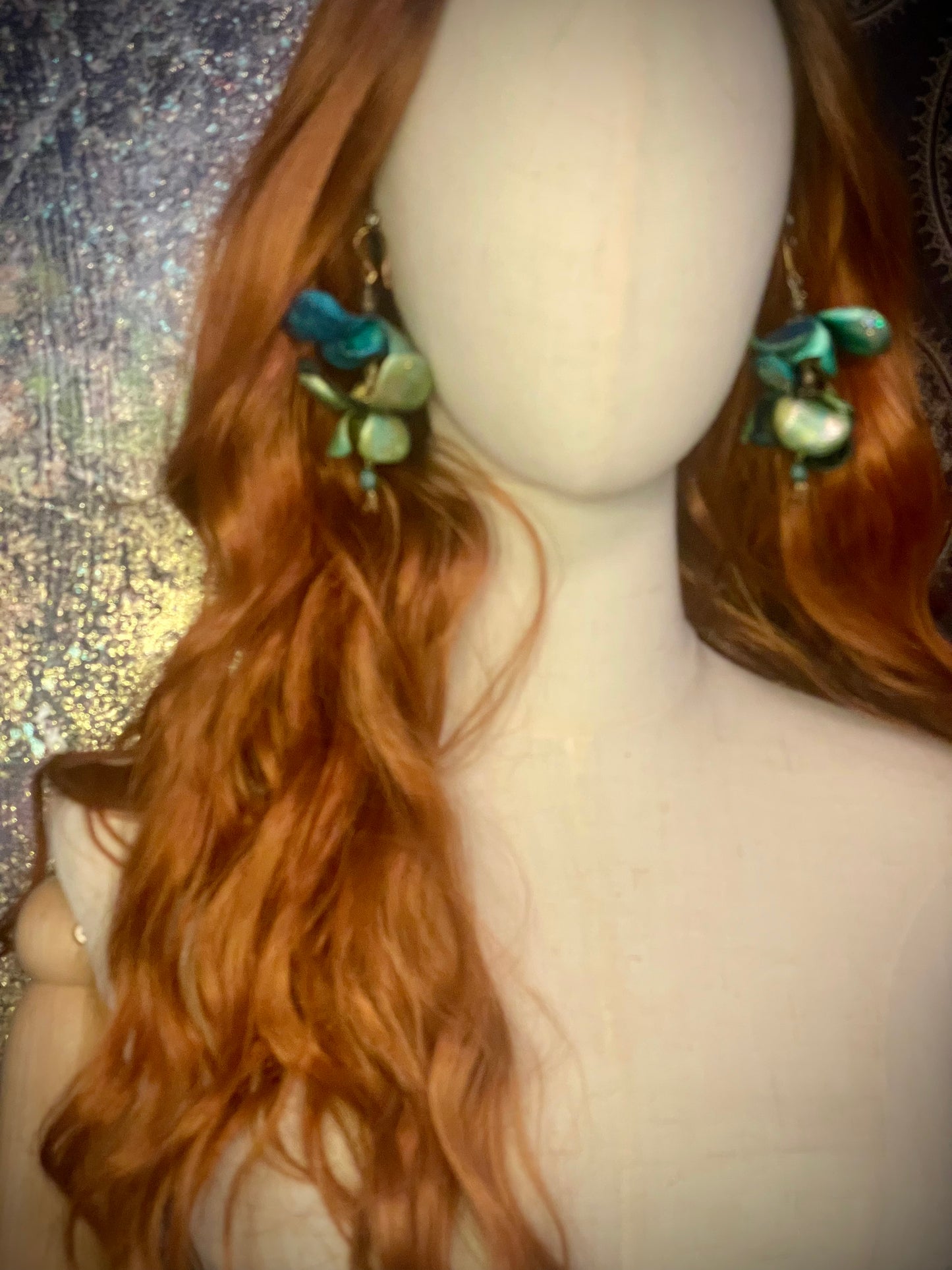 Turquoise & Green Metalic Leather Flower Earrings
