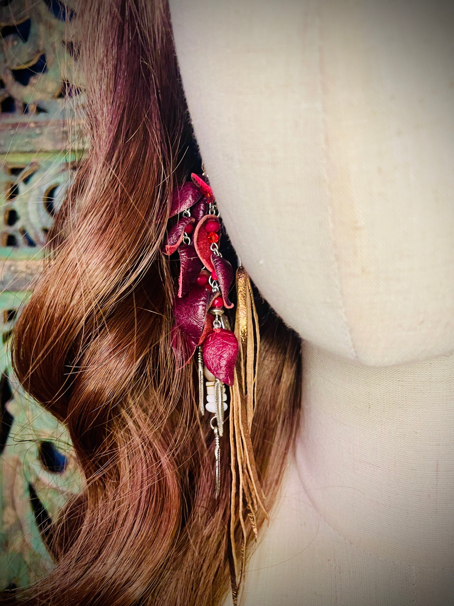 Curled Leather Petals Earrings & Fringe