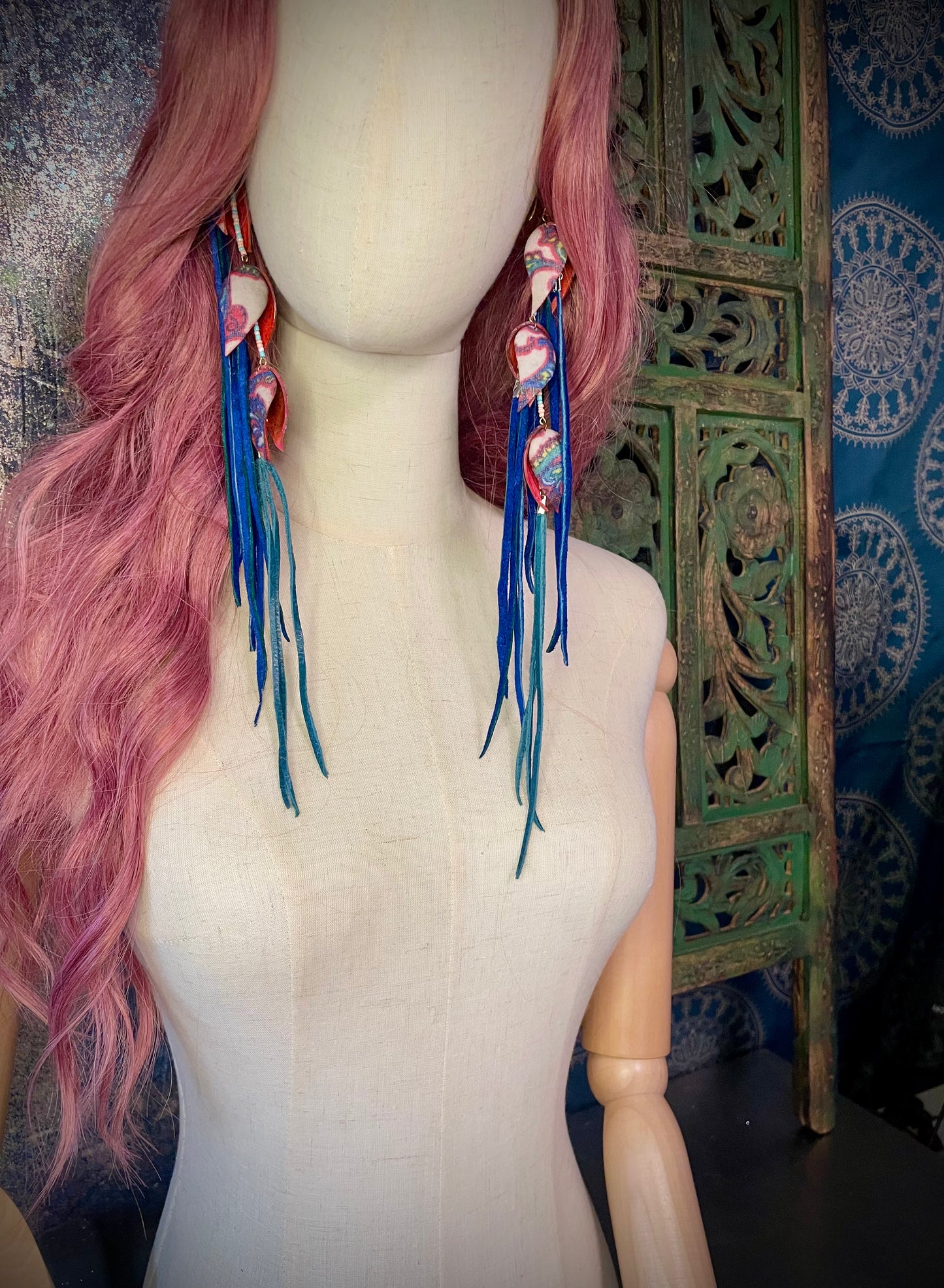 Long Colorful Leather Earrings