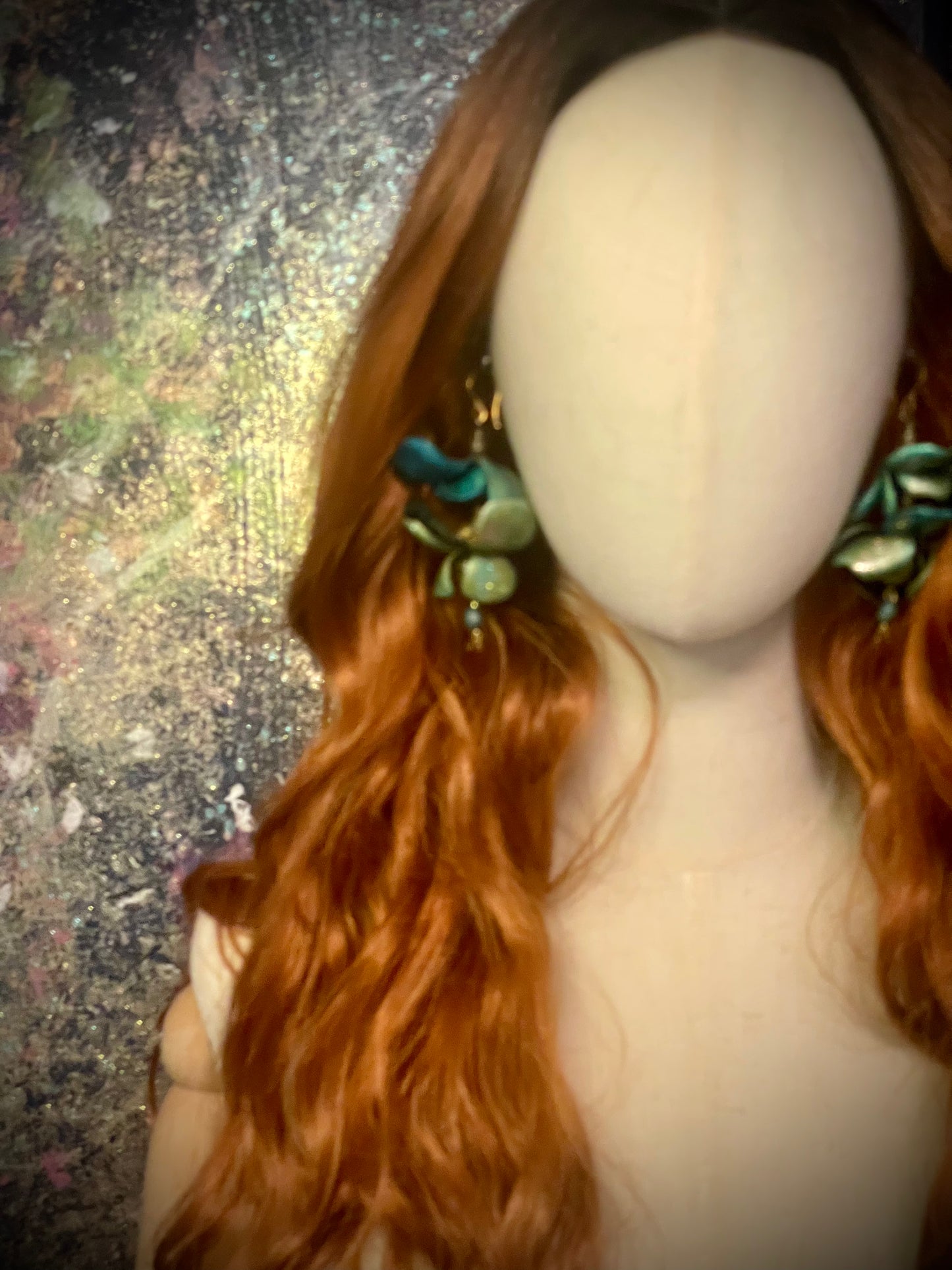 Turquoise & Green Metalic Leather Flower Earrings