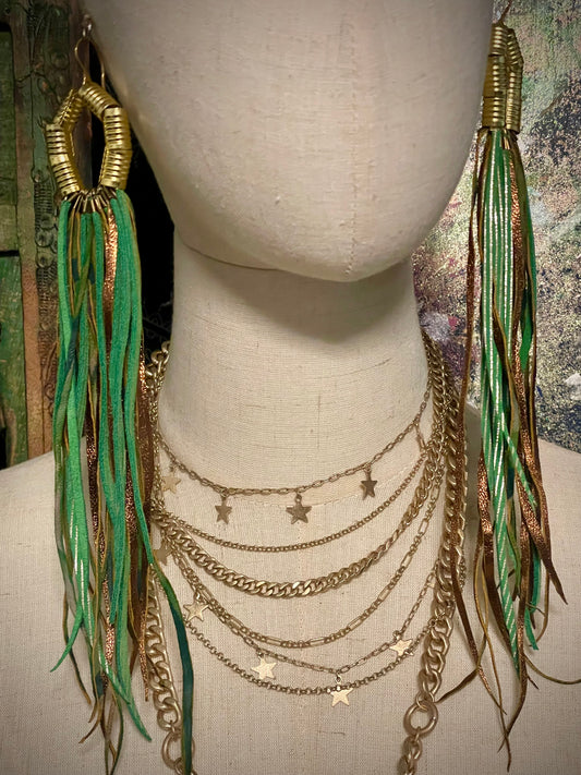 The Queen Of Grass- Leather Fringe Earrings