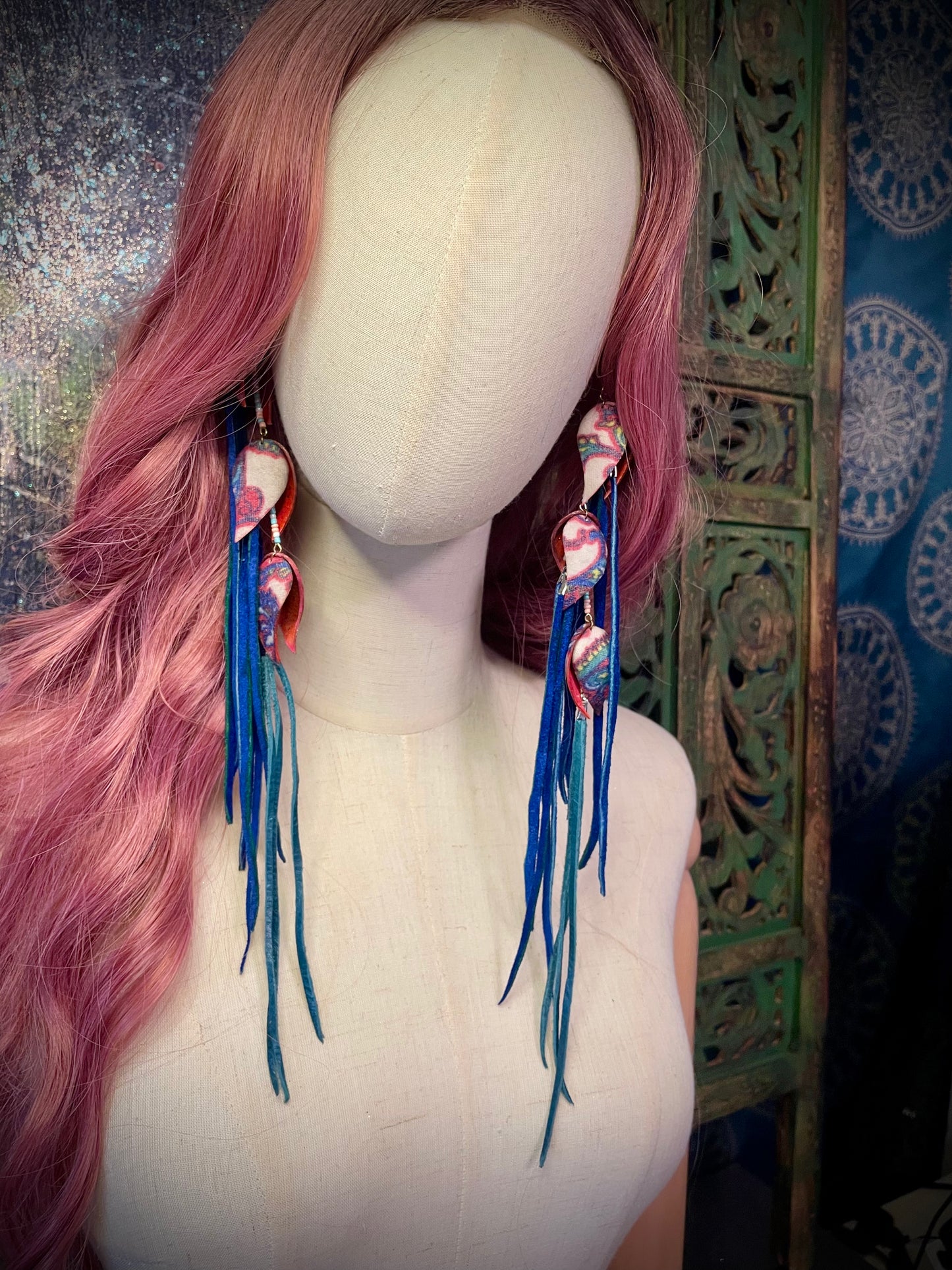 Long Colorful Leather Earrings