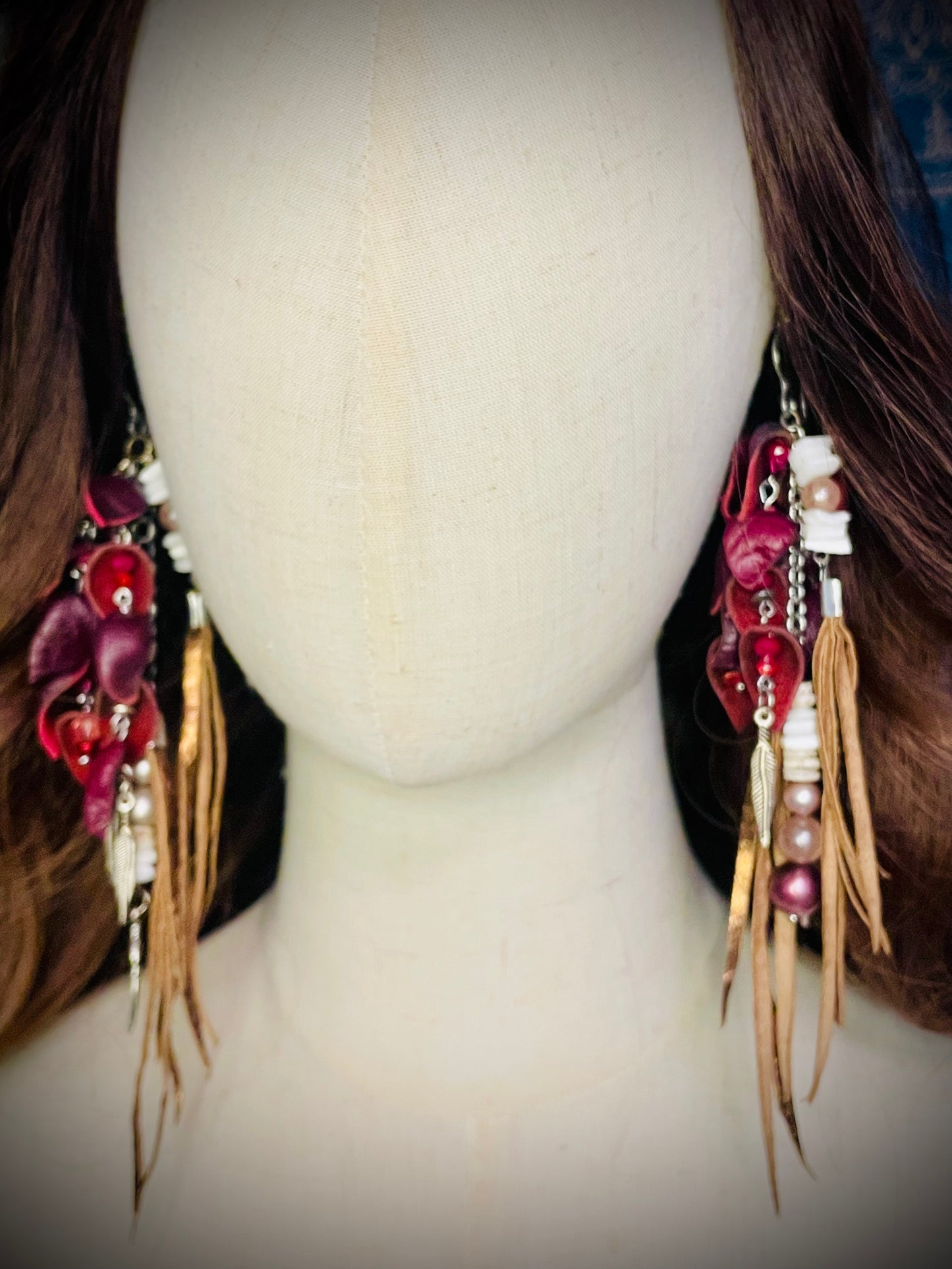 Curled Leather Petals Earrings & Fringe