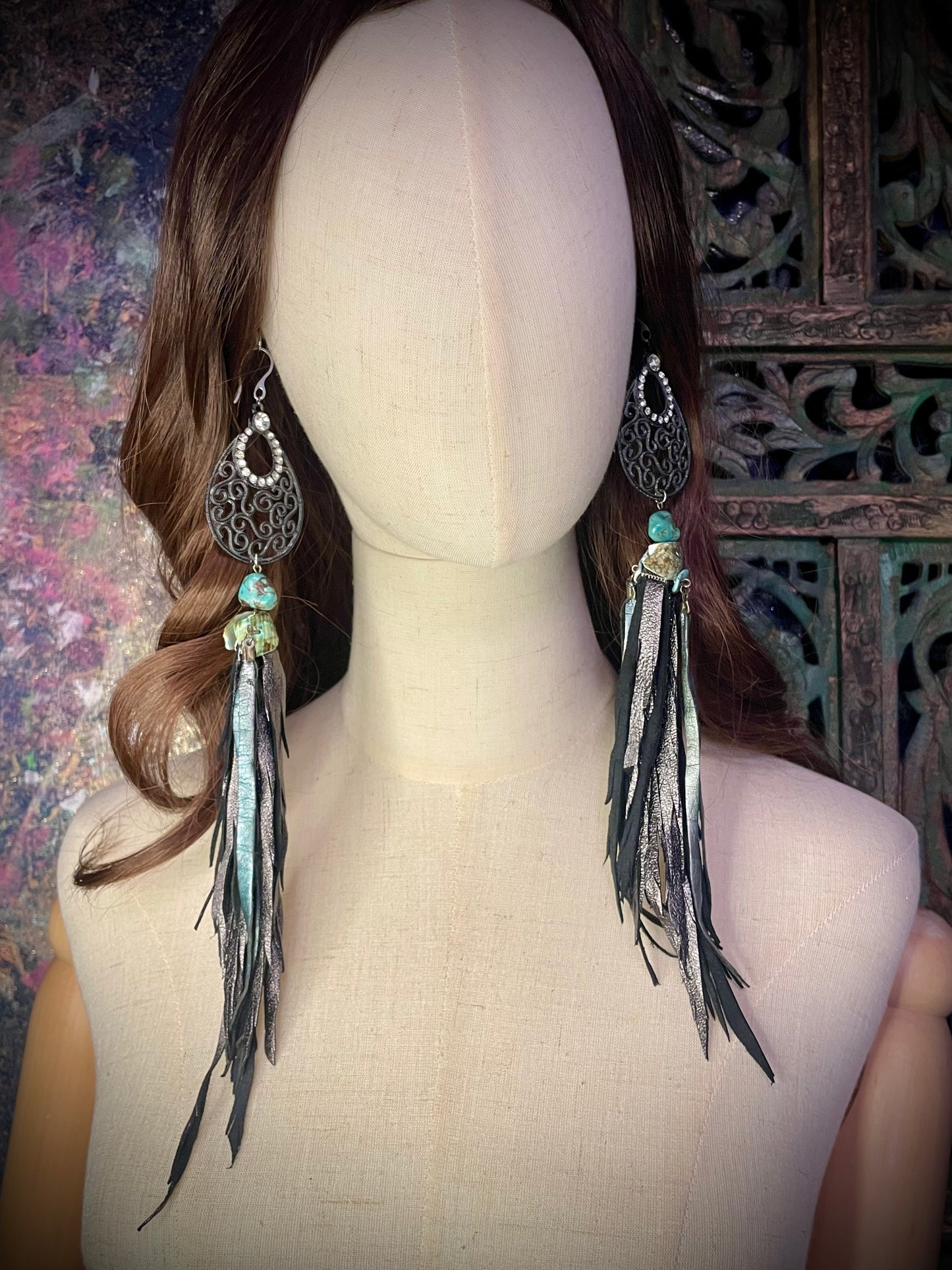 Glamorous Hand Cut Fringe Leather Earrings