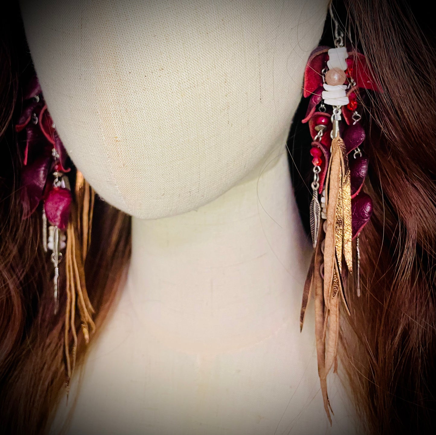 Curled Leather Petals Earrings & Fringe