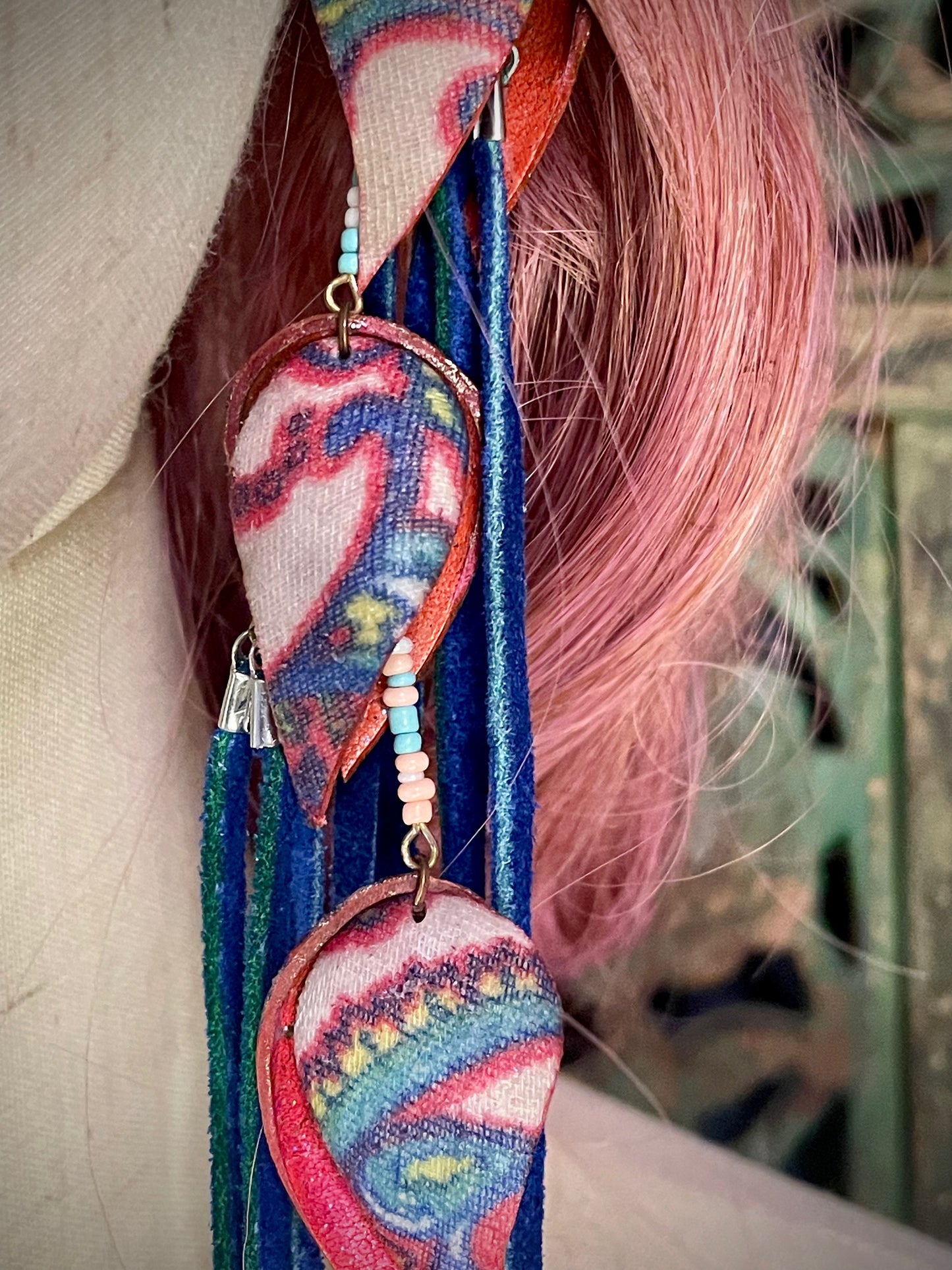 Long Colorful Leather Earrings